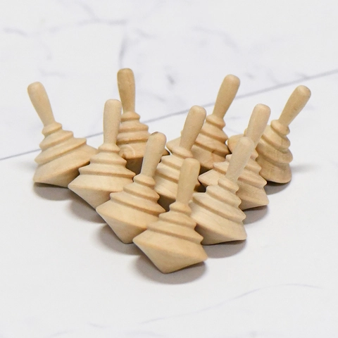 Unfinished Lotus Wood Spinning Top For Kids DIY Painting Educational Craft Toy Natural Wood Color Handheld Spinning Toy