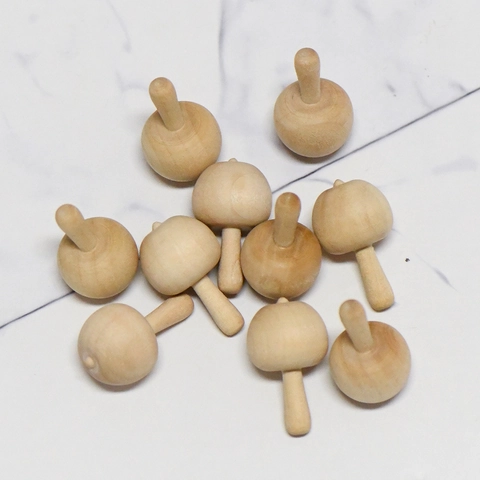 Wooden Unfinished Spinning Top Toy Mushroom Shape Lotus Wood Blank For DIY Painting Educational Finger Game Kids Natural