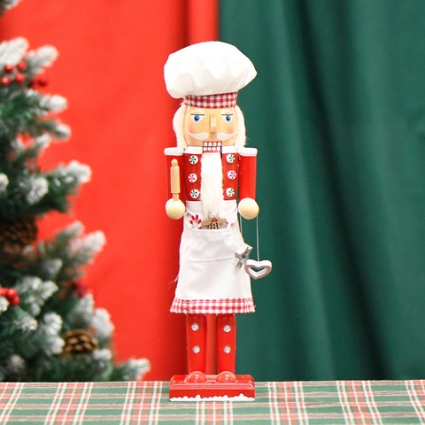 Schiaccianoci da Chef di Natale Ornamento in Legno Schiaccianoci Rosso e Bianco Tradizionale Con Mattarello per Decorazioni Casa