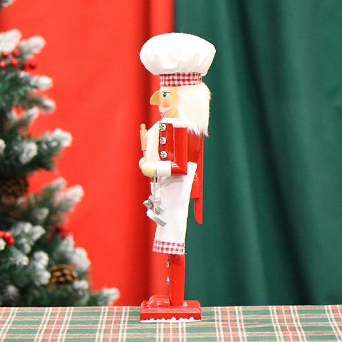 Schiaccianoci da Chef di Natale Ornamento in Legno Schiaccianoci Rosso e Bianco Tradizionale Con Mattarello per Decorazioni Casa