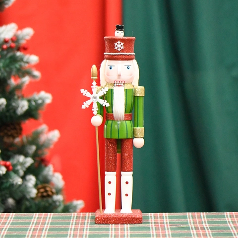 Tradizionale Schiaccianoci Di Natale Soldato In Legno Con Scettro A Fiocco Di Neve Corpo Verde Stivali Bianchi Glitter Statuetta Decorativa Per La Casa