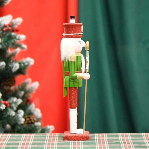 Tradizionale Schiaccianoci Di Natale Soldato In Legno Con Scettro A Fiocco Di Neve Corpo Verde Stivali Bianchi Glitter Statuetta Decorativa Per La Casa