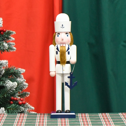 Wooden Nutcracker Soldier Sailor Navy Theme White Uniform With Anchor Accessory Christmas Home Tabletop Decoration Gift