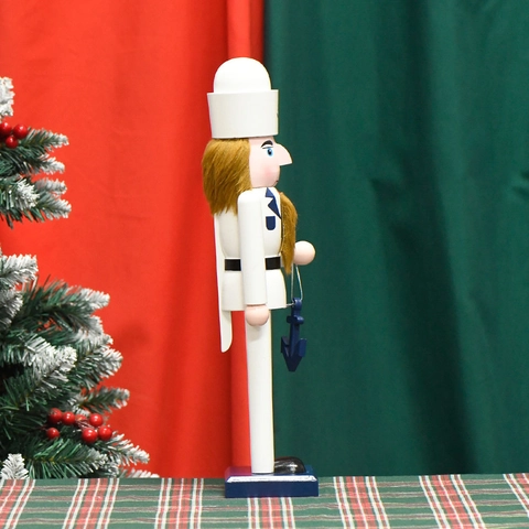 Wooden Nutcracker Soldier Sailor Navy Theme White Uniform With Anchor Accessory Christmas Home Tabletop Decoration Gift