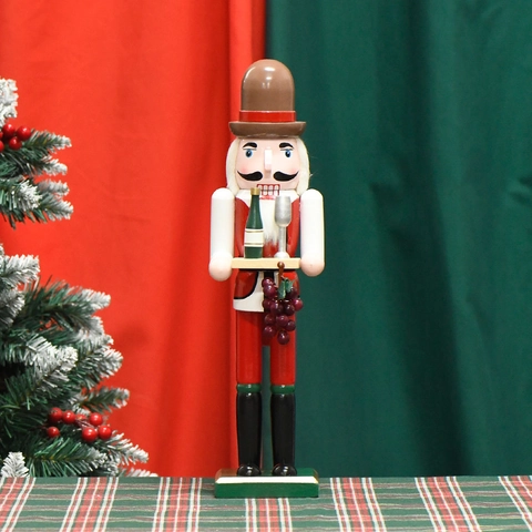 Casse Noisette Soldat Bois Vigneron Serveur Figurine Avec Plateau Raisins Bouteille Style Européen Décoration De Table Noël