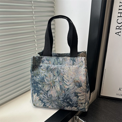 Vintage Jacquard Blumen Einkaufstasche Für Damen Retro Schmetterlingsmuster Leinwand Schultertasche Lässig Pendeln Handtasche