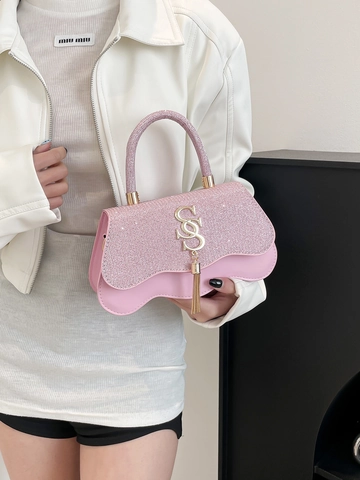 Elegante Bolso de Mano de Purpurina y Strass para Mujer Con Diseño de Fondo de Onda Logo Metálico SS Detalle de Borla Bolso Bandolera de PU