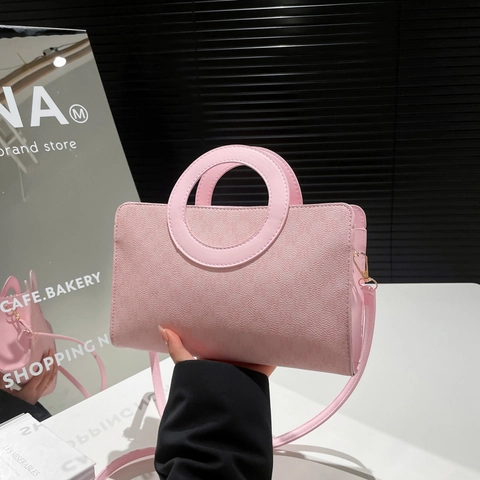 Retro Monogramm Handtasche Damen PU Leder Schultertasche Runder Griff Koreanische Mode Kleine Quadratische Umhängetasche