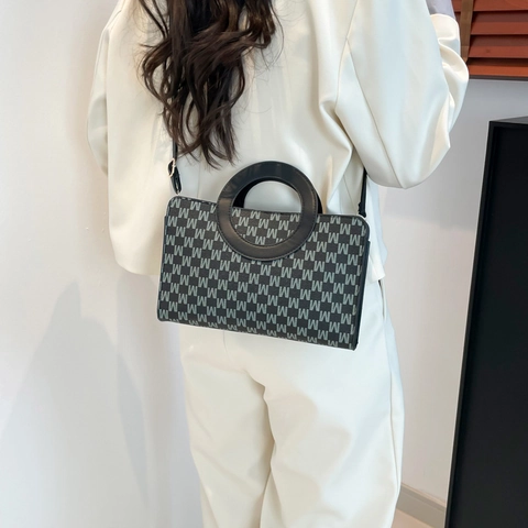 Bolso De Mano Para Mujer De Cuero PU Bolso Bandolera Retro Monograma Letra M Asa Circular Correa Ajustable Vintage