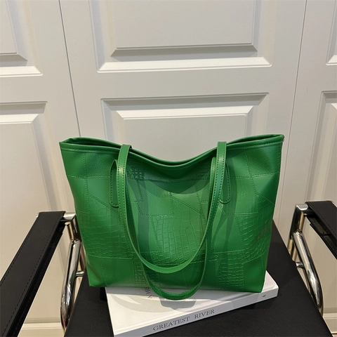 Borsa Tote da Donna in Pelle PU con Patchwork a Motivo Coccodrillo Grande Capacità Borsa a Tracolla Casual per Moda Quotidiana