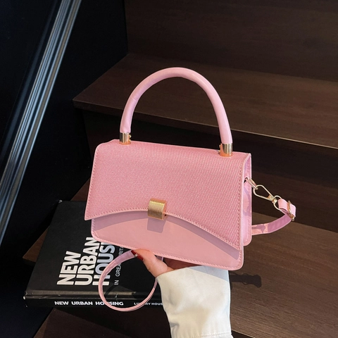 Borsa A Tracolla Da Donna In Pelle PU Patchwork Piccola Borsa A Mano Quadrata Texturizzata Con Serratura Dorata E Manico