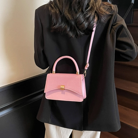 Borsa A Tracolla Da Donna In Pelle PU Patchwork Piccola Borsa A Mano Quadrata Texturizzata Con Serratura Dorata E Manico