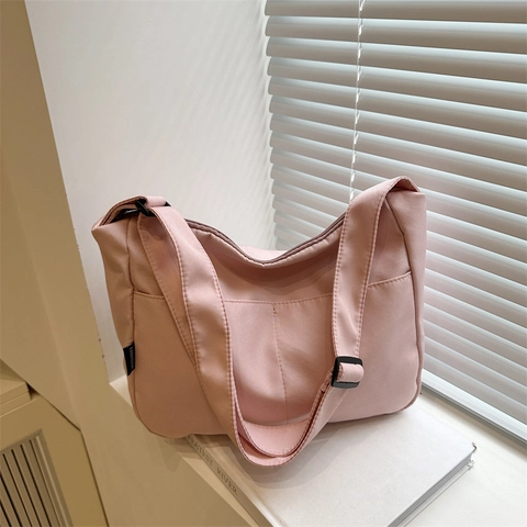 Japanese Minimalist Nylon Crossbody Bag For Women Solid Color Large Capacity Adjustable Wide Strap Shoulder Hobo Bag Daily Fashion