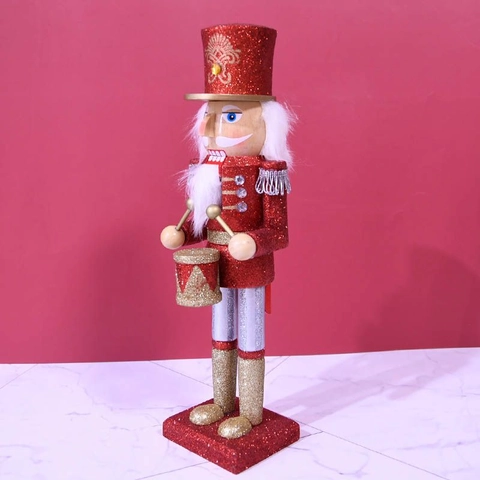 Nutcracker Soldier Drummer King Wooden Christmas Figurine Glitter Red Gold Desktop Ornament Holiday Decoration For Home