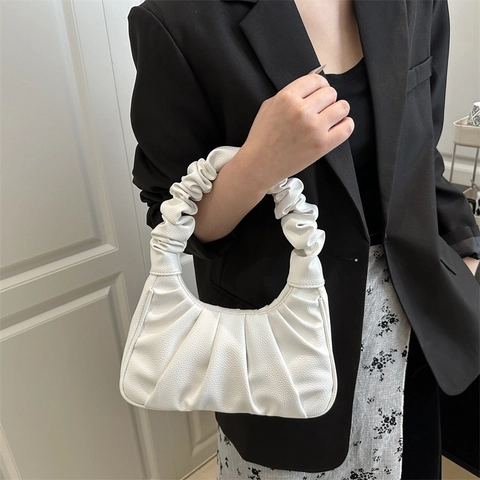 Borsa a Spalla Baguette Arricciata da Donna Design a Nuvola Plissettata in Pelle PU Elegante Borsa da Ascella Con Chiusura Magnetica