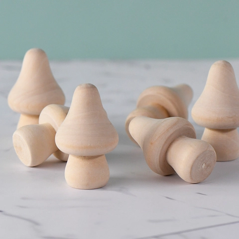 Creative DIY Wooden Mushroom Unfinished Solid Lotus Wood Desktop Ornament For Kids Painting Craft Home Decoration