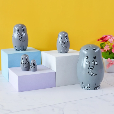Bambole Russe Elefante In Legno Grigio Matrioska Figurine Animali Dipinte A Mano Ornamento Da Tavolo Regalo