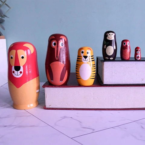 Russische Nestpoppen Hout Matroesjka Dierentuin Thema Handbeschilderd Decoratief Speelgoed Cadeau Kind Huis Decoratie