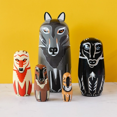 Poupées Russes Matriochka En Bois Faites À La Main Animaux Peints Loup Renard Décoration Maison Cadeau Jouet Éducatif