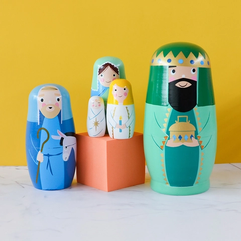 Muñeca Matrioshka Escena del Nacimiento Muñecas Rusas de Madera Tema Nacimiento de Jesús Pintadas a Mano Decoración Regalo Navidad Religioso