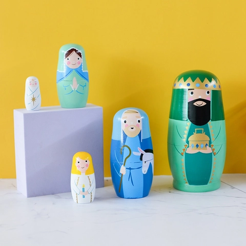Muñeca Matrioshka Escena del Nacimiento Muñecas Rusas de Madera Tema Nacimiento de Jesús Pintadas a Mano Decoración Regalo Navidad Religioso