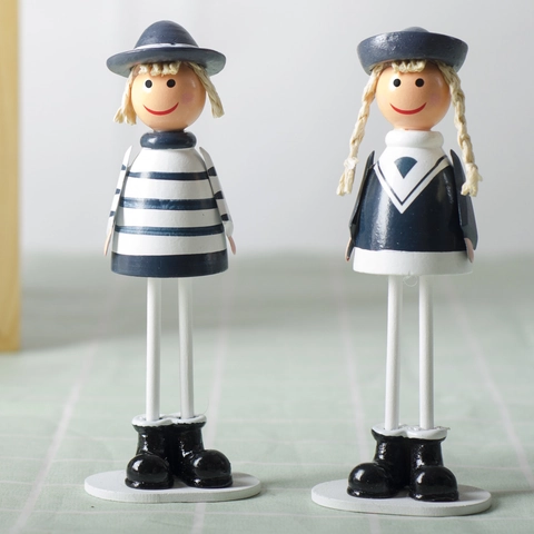 Figurine In Legno Di Marinaio Nautico Dipinte A Mano Bambole Con Gambe Lunghe Arredamento Scrivania Casa Tema Righe Blu Marino