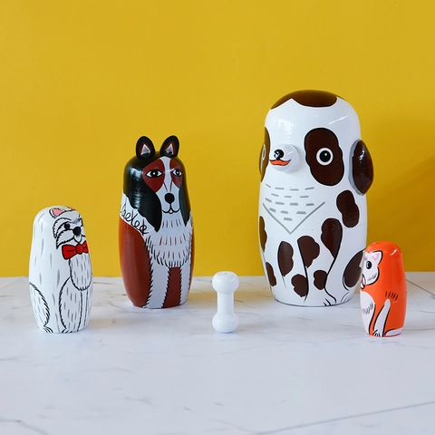 Hund Russische Schachtelpuppen Matroschka Handgemachtes Lotus Holz Handbemalt Cartoon Welpe Tier Schreibtisch Ornament