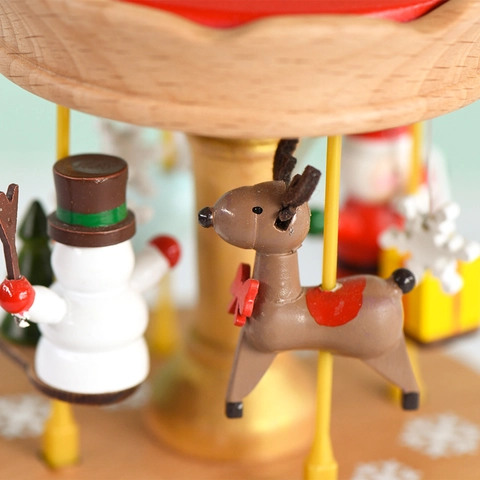 Weihnachts Karussell Spieluhr Holz Rotierend Mechanisch Wind Up Musikbox Desktop Dekoration Festliches Geschenk
