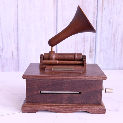 Carillon A Manovella In Legno Di Noce DIY Striscia Di Carta Forma Di Fonografo Retrò Scatola Musicale Meccanica Decorazione