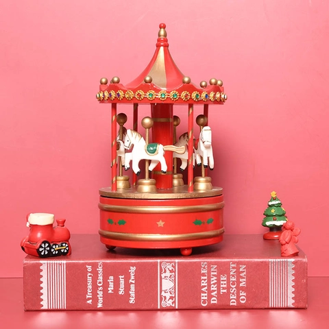 Carillon A Carosello In Legno Rotante Meccanico A Carica Ornamento Da Scrivania Decorativo Per Regali Di Natale E Compleanno Bambini Ragazze