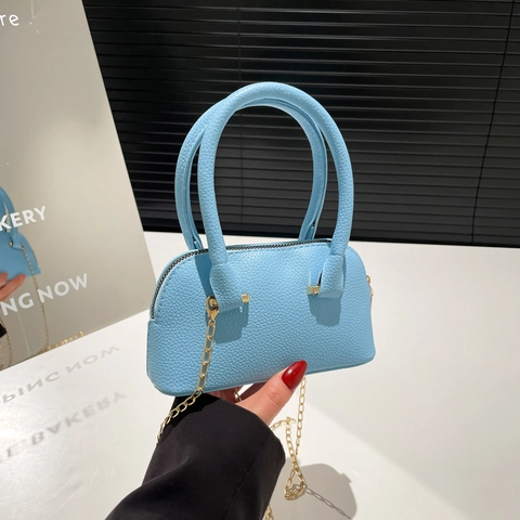 Mini Shell Crossbody Bag PU Leather Lychee Pattern Metal Chain Handbag For Women Niche Design Small Purse Fashion