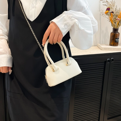 Damen Litschi-Muster PU Leder Mini Muschel-Tasche Mit Metallkette Urban Simple Reißverschluss Umhängetasche Schultertasche