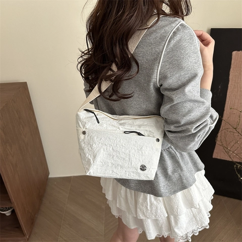 Minimalist Crinkled Texture Crossbody Bag Lightweight Nylon Shoulder Pouch With Adjustable Strap For Women Casual Commute
