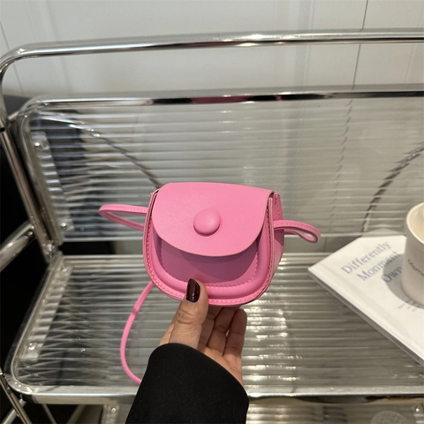 Mini Borsa a Tracolla a Sella in Pelle PU per Donna Tinta Unita Stile Ragazza Piccola Borsa a Spalla con Bottone per Rossetto
