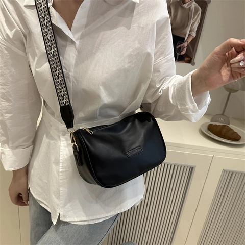 Sac Bandoulière Rétro Pour Femmes Cuir PU Sac Oreiller Vintage Avec Large Bandoulière En Tissu Géométrique Sac À Main Mode