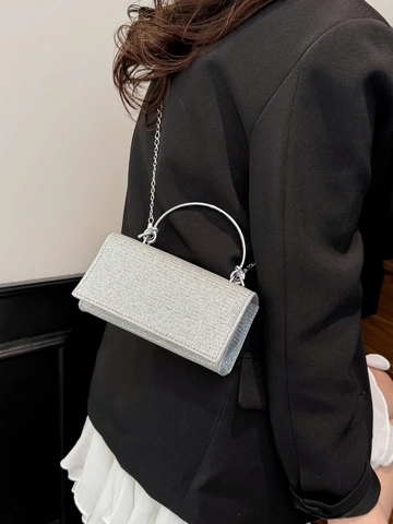 Elegante Borsa da Sera con Paillettes Glitterate Con Manico ad Anello in Metallo e Tracolla a Catena Piccola Borsa Quadrata