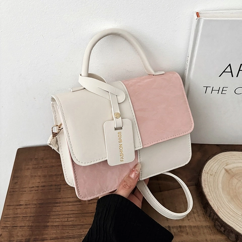 Koreanische Mode Patchwork Kontrastfarbe Kleine Quadratische Tasche Für Damen Trendige PU-Leder Schulter Umhängetasche Groß