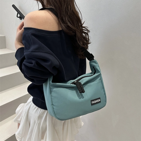 Minimalist Women Nylon Shoulder Bag Small Square Crossbody Handbag With Fashion Letter Label Stylish Casual Daily Satchel
