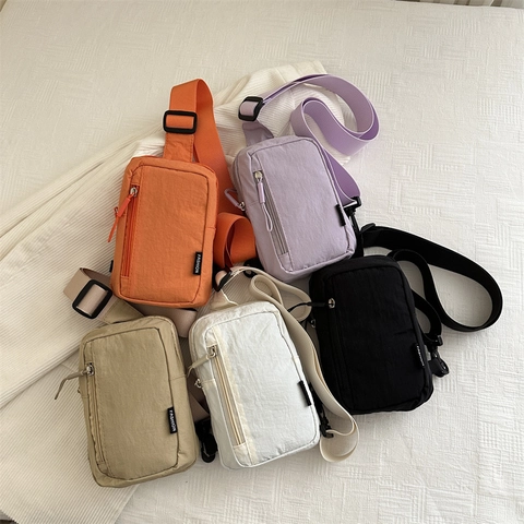 Mini Nylon Crossbody Bag Women Streetwear Outdoor Chest Pouch Adjustable Strap Solid Color Fashion Style
