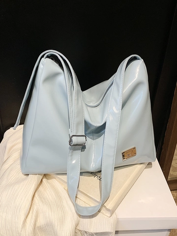 Borsa a Spalla Donna in Pelle PU Lucida Grande Capacità Minimalista Hobo Bag Casual Pendolarismo Tinta Unita Tote Handbag Quotidiana