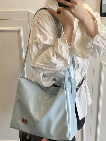 Borsa a Spalla Donna in Pelle PU Lucida Grande Capacità Minimalista Hobo Bag Casual Pendolarismo Tinta Unita Tote Handbag Quotidiana