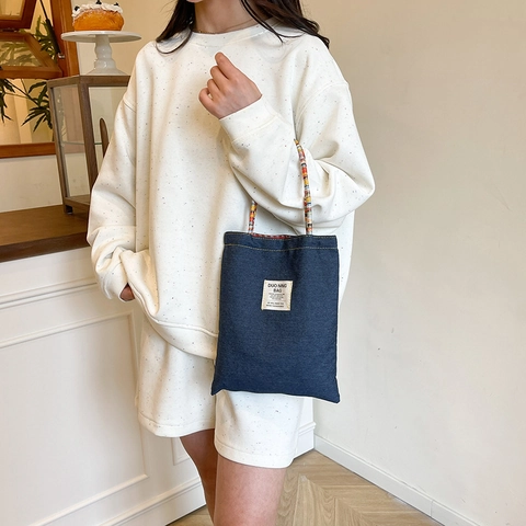 Vintage PU Plaid Denim Tote Bag For Women Fashion Colorful Braided Handle Shoulder Bag Casual Large Capacity Shopping Bag