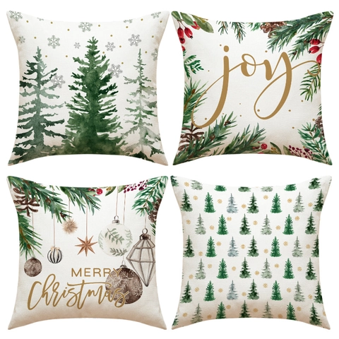 Fundas De Cojín De Navidad Lino De Imitación Fundas De Almohada Decorativas Árbol De Navidad Estampados Letras Estilo Nórdico Decoración Sofá