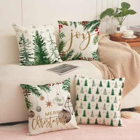 Fundas De Cojín De Navidad Lino De Imitación Fundas De Almohada Decorativas Árbol De Navidad Estampados Letras Estilo Nórdico Decoración Sofá