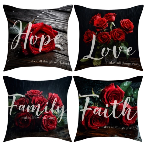 Funda De Almohada De Rosa Roja Mezcla De Lino Romántica Funda De Cojín Para Sofá Sala Decoración De San Valentín Inspiradora