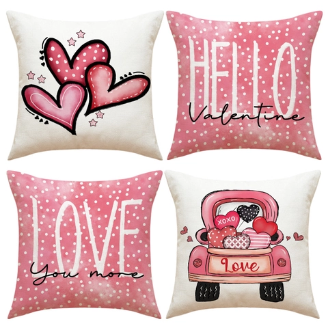 Valentijnsdag Kussenslopen Linnenmix Hartprint Roze Polkadots Rode Truck Vierkante Decoratieve Kussenhoezen Voor Sofa Huis