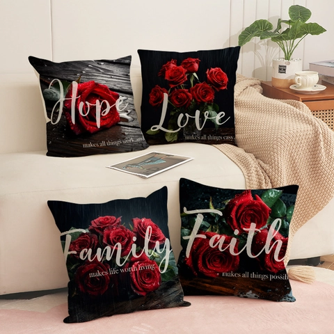 Funda De Almohada De Rosa Roja Mezcla De Lino Romántica Funda De Cojín Para Sofá Sala Decoración De San Valentín Inspiradora