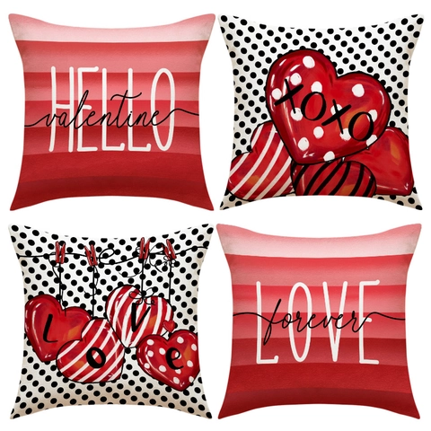 Valentine's Day Decorative Pillow Covers Linen Blend Heart Love Letters Printed Cushion Case For Home Sofa Couch Decor