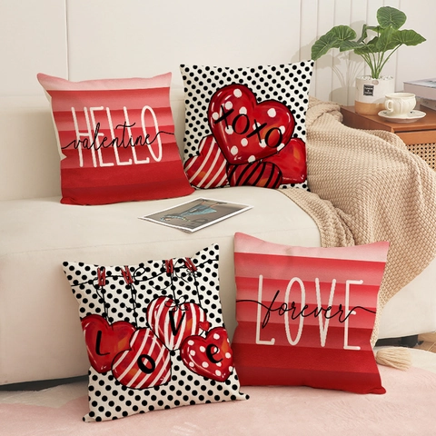 Valentine's Day Decorative Pillow Covers Linen Blend Heart Love Letters Printed Cushion Case For Home Sofa Couch Decor