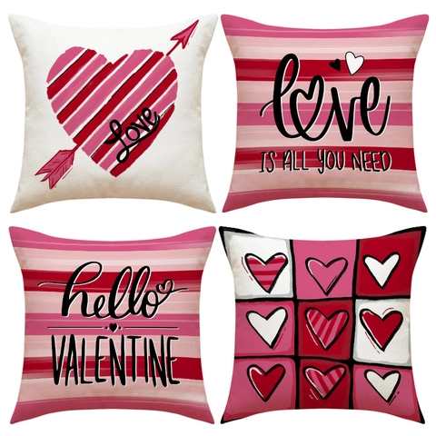 Valentinstag Herz Kissenhülle Leinenmischung Quadratische Kissenbezug Liebe Druck Für Sofa Heimdekoration Romantisch